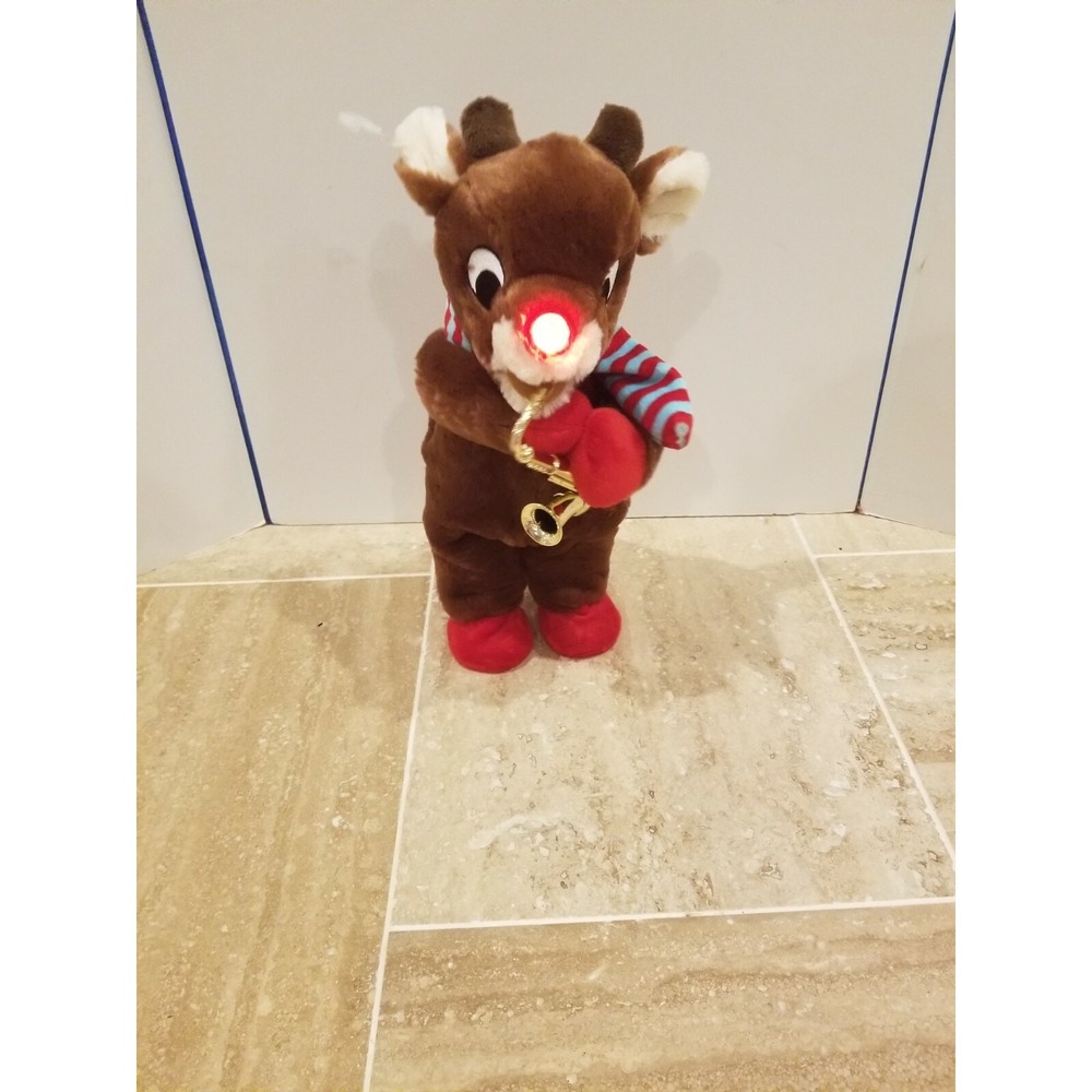 RUDOLPH The Red Nosed Reindeer Plush Light UP Horn Playing Animated‎ DanDee 14"